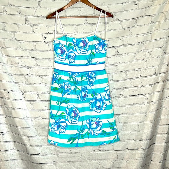 Lilly Pulitzer Shorely Blue Tossing the Line Beaded Silk Blend Langley Dress - Picture 1 of 15